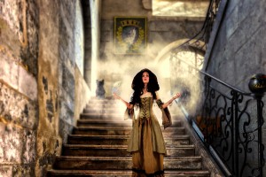 on the stairs